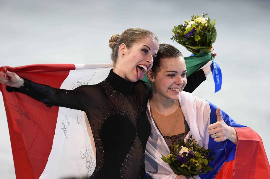 Una linguaccia di gioia. Carolina Kostner dopo tanta attesa riesce a conquistare la sua prima medaglia olimpica (LaPresse)